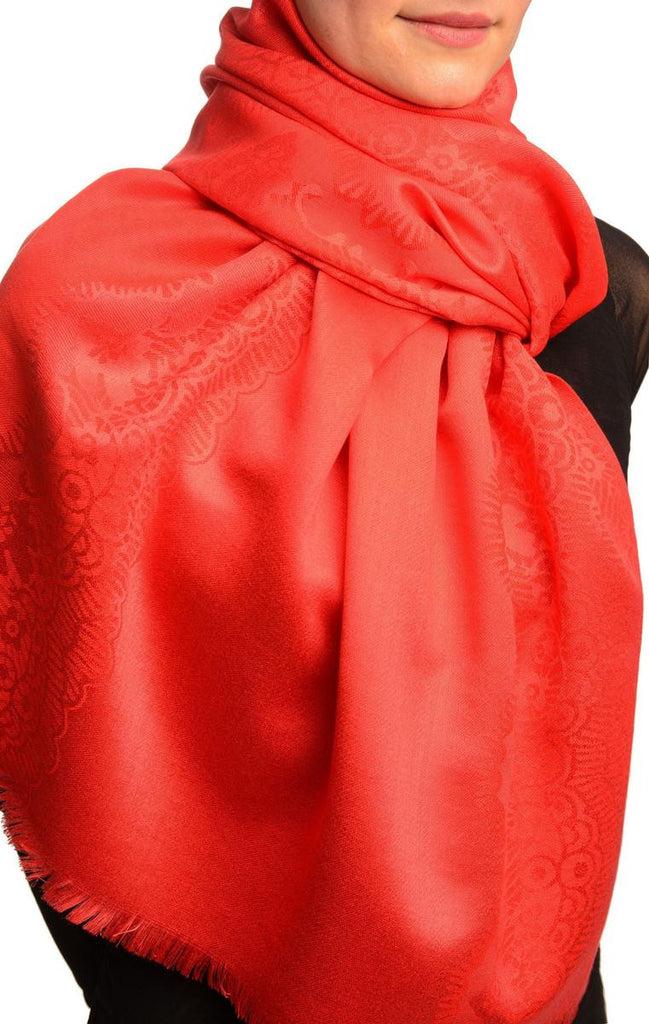 Liss Kiss Red Woven Lace On Red Pashmina Feel - Scarf