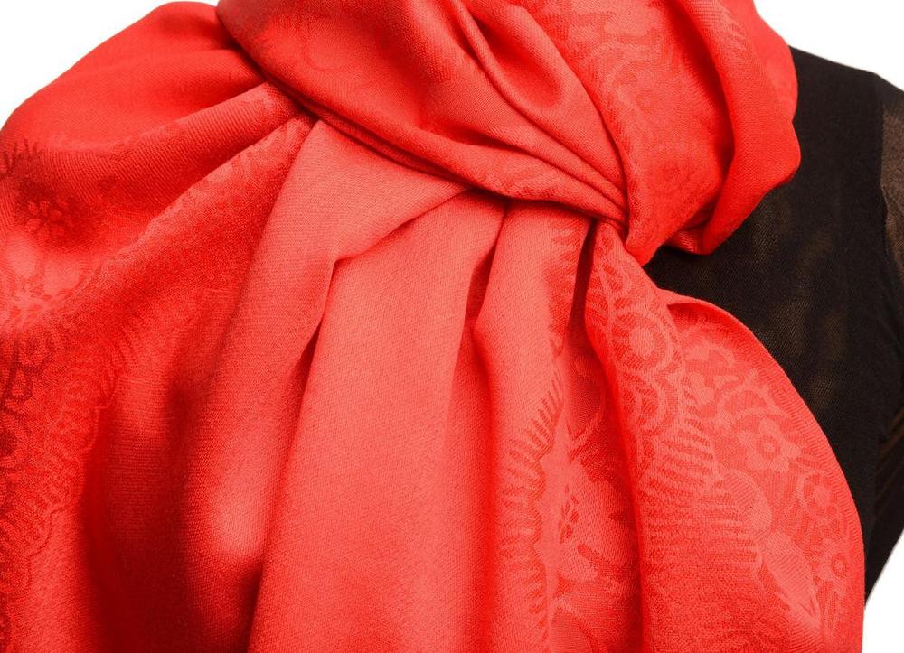 Liss Kiss Red Woven Lace On Red Pashmina Feel - Scarf