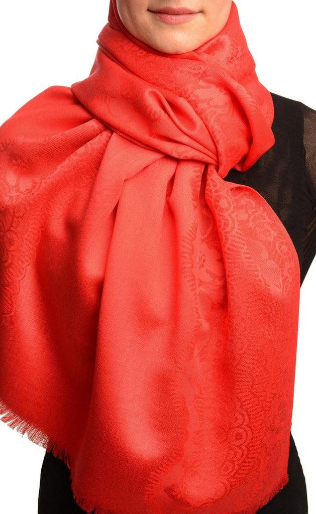 liss kiss Red Woven Lace On Red Pashmina Feel - Scarf