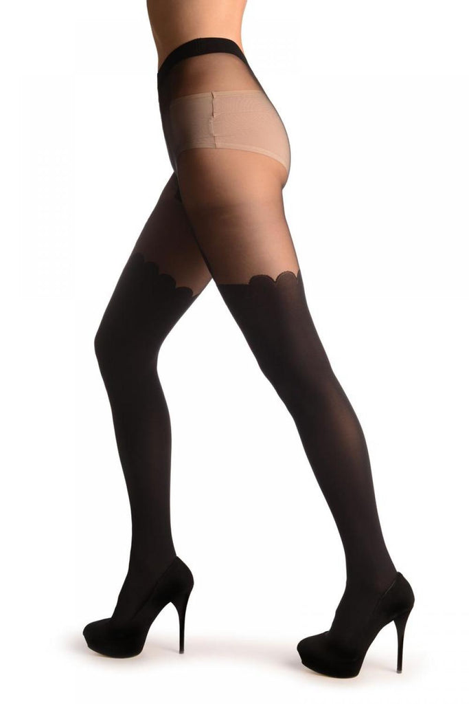 Liss Kiss Red Woven Rose On Black Faux Stockings - Tights