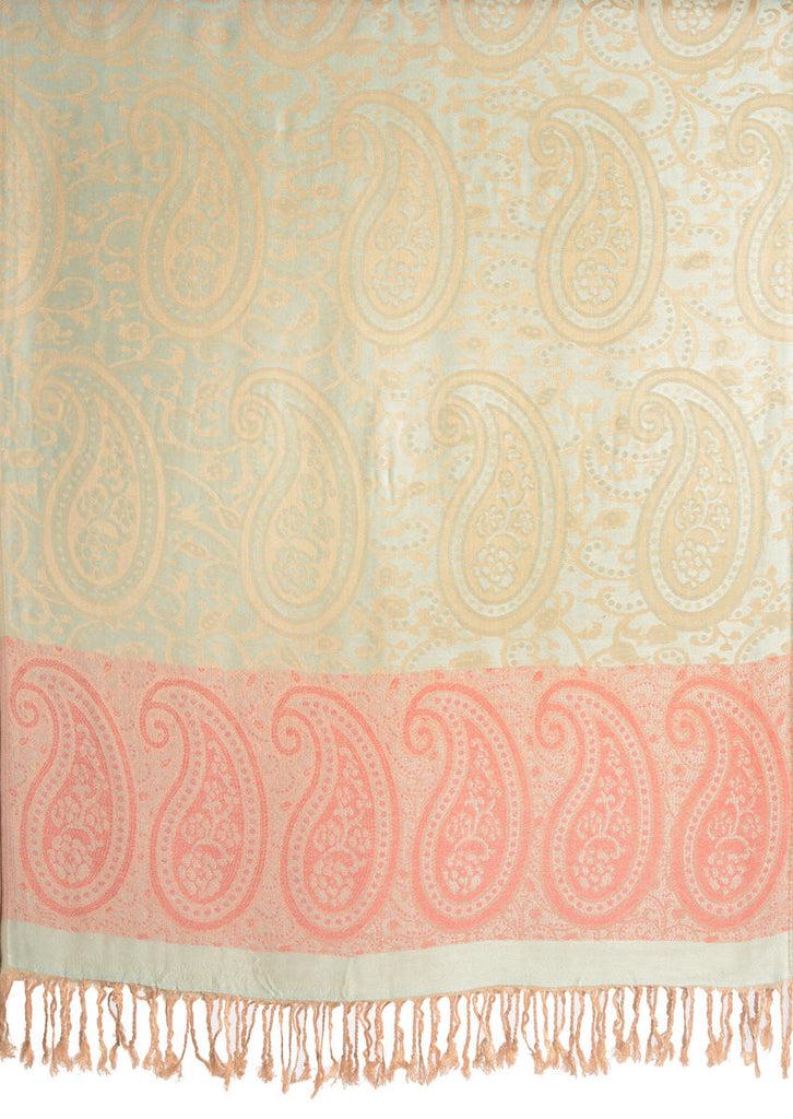 Liss Kiss Reversed Paisley On Moss Green Pashmina With Tassels - Scarf