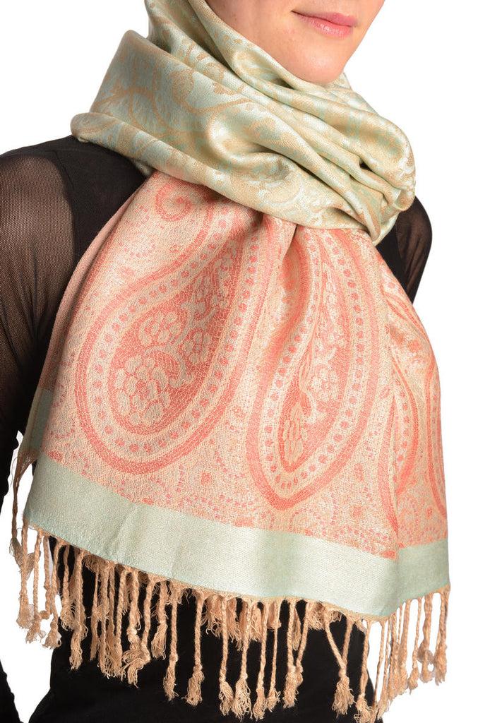 Liss Kiss Reversed Paisley On Moss Green Pashmina With Tassels - Scarf