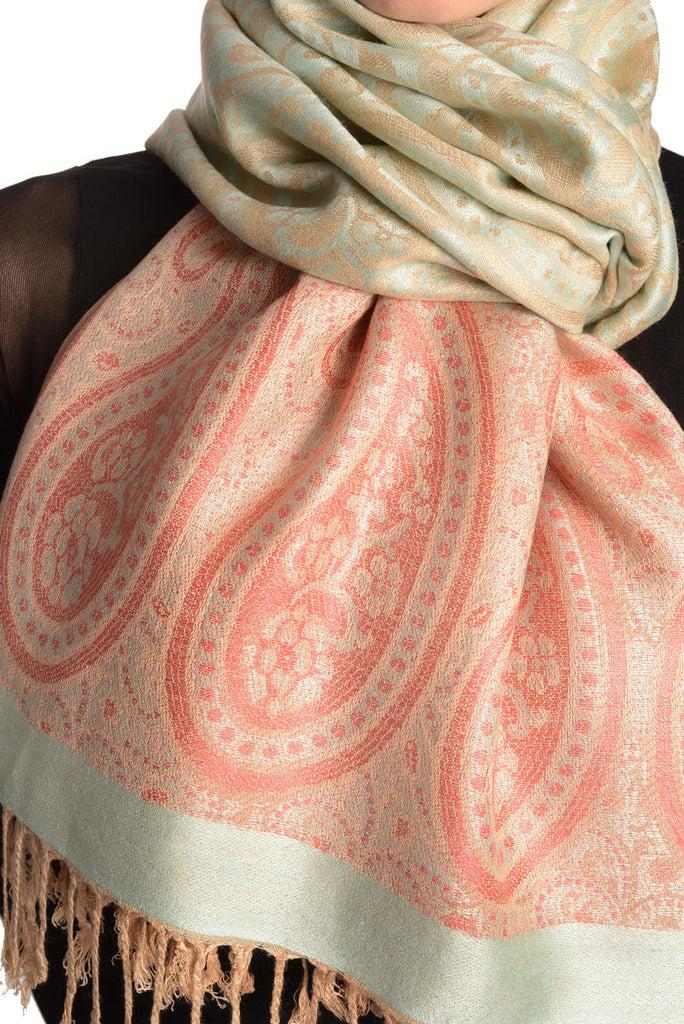 Liss Kiss Reversed Paisley On Moss Green Pashmina With Tassels - Scarf
