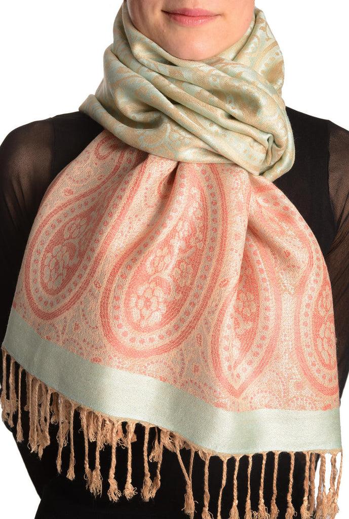 liss kiss Reversed Paisley On Moss Green Pashmina With Tassels - Scarf