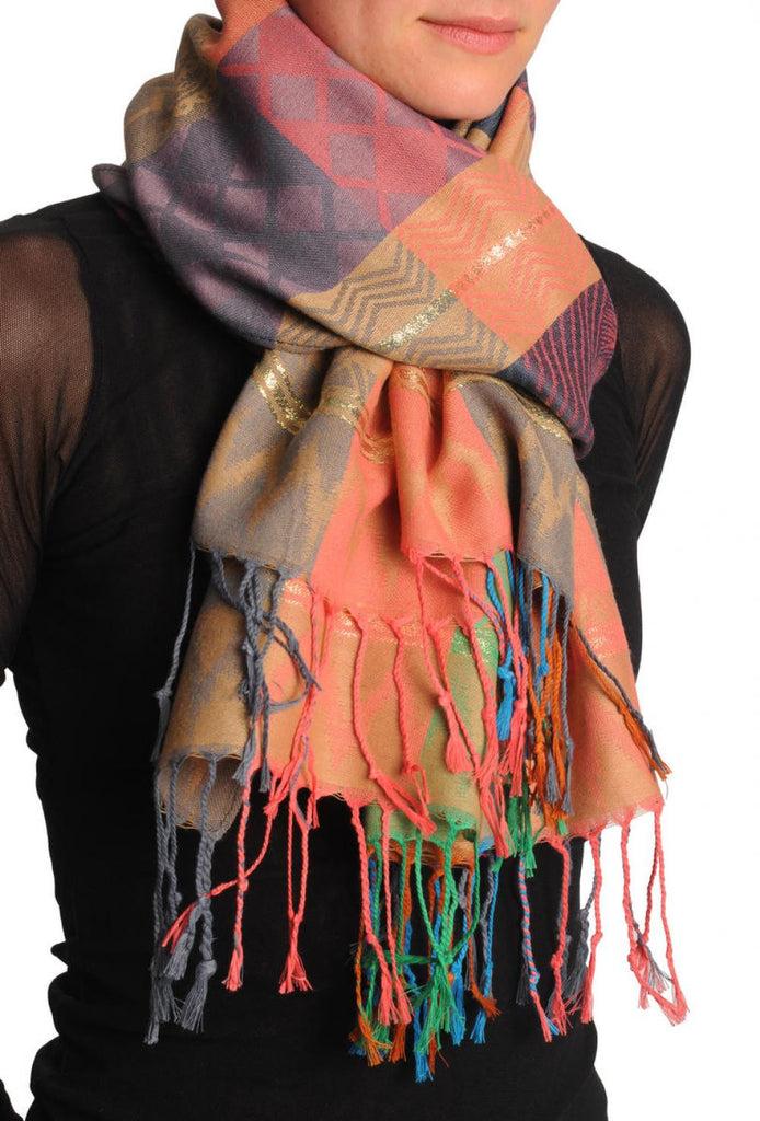 Liss Kiss Reversed Roses On Beige Pashmina With Tassels - Scarf