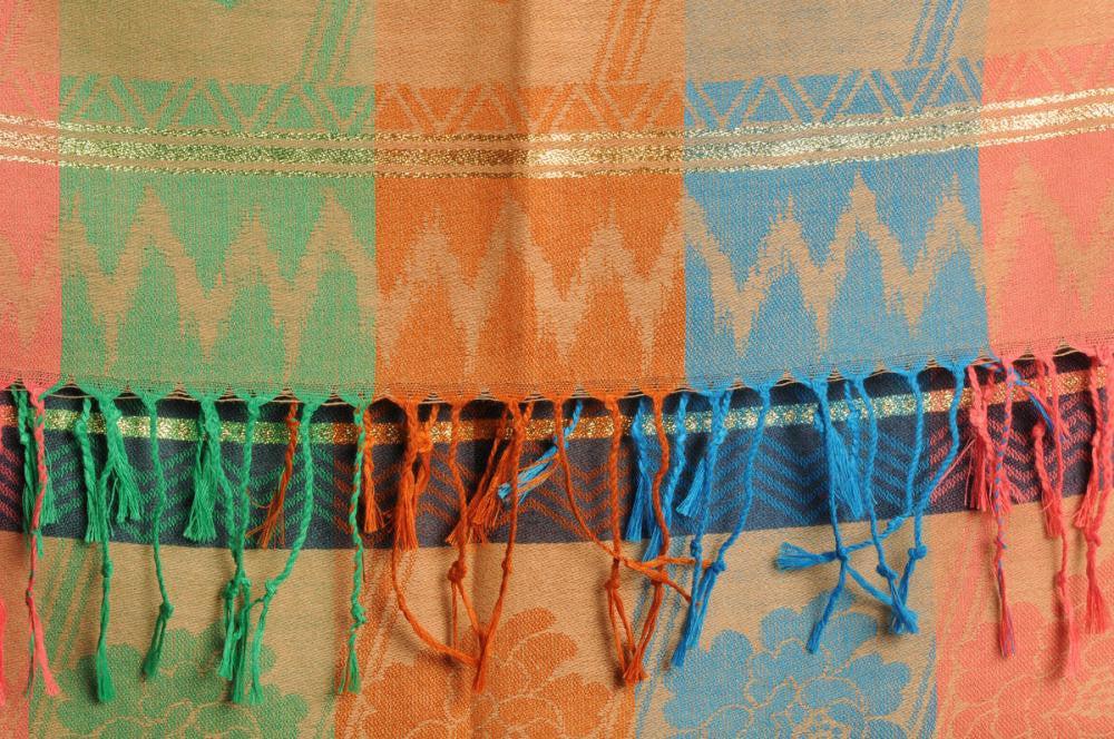 Liss Kiss Reversed Roses On Beige Pashmina With Tassels - Scarf