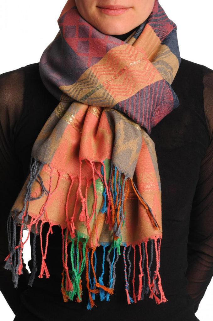 liss kiss Reversed Roses On Beige Pashmina With Tassels - Scarf