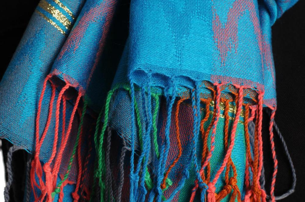 Liss Kiss Reversed Roses On Blue Pashmina With Tassels - Scarf