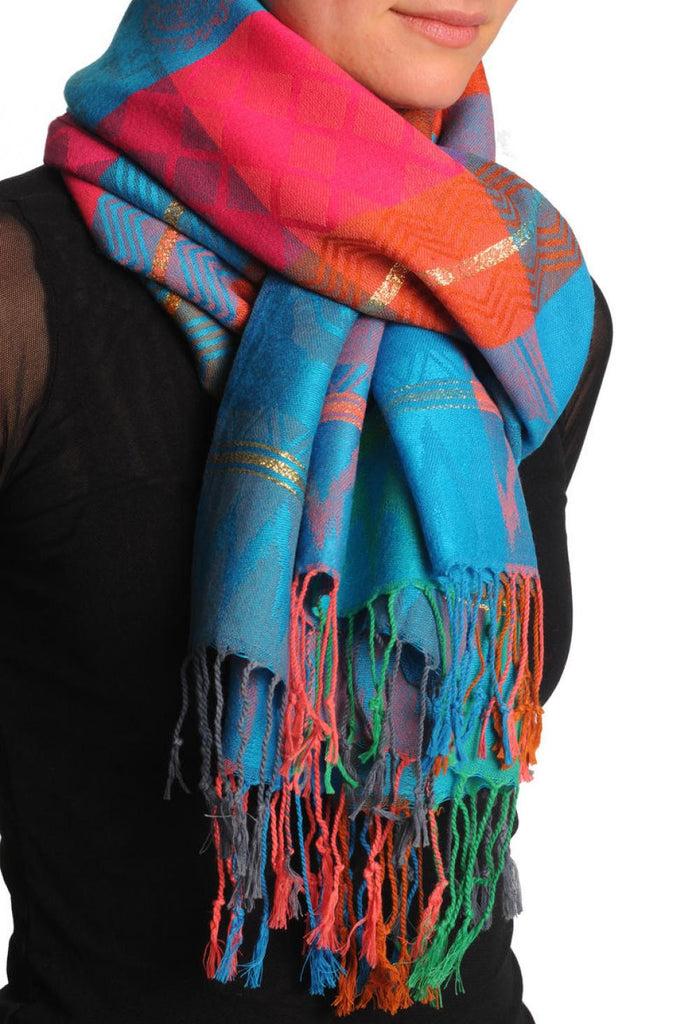 Liss Kiss Reversed Roses On Blue Pashmina With Tassels - Scarf