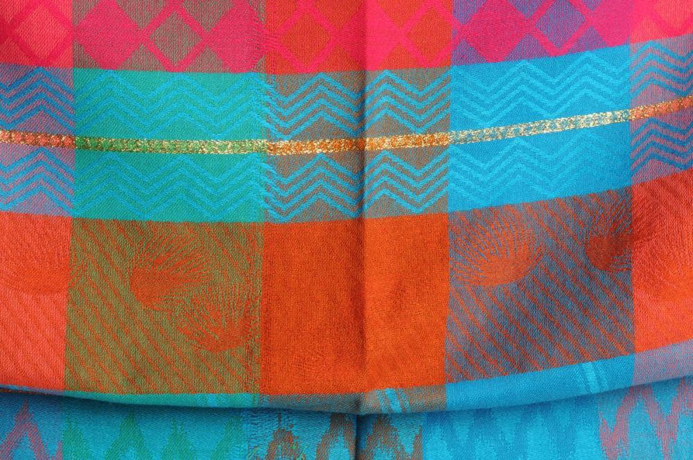 Liss Kiss Reversed Roses On Blue Pashmina With Tassels - Scarf