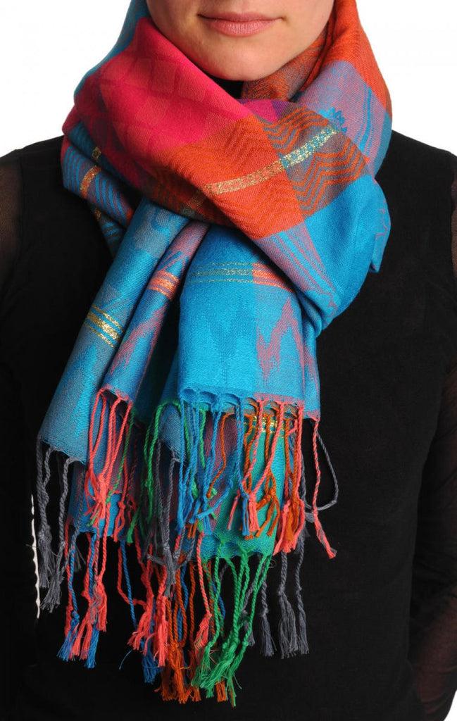 liss kiss Reversed Roses On Blue Pashmina With Tassels - Scarf