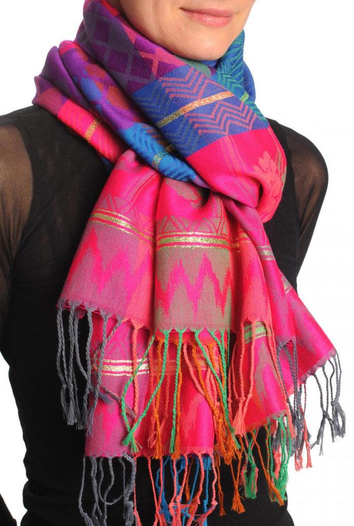 Liss Kiss Reversed Roses On Checkered Pink Pashmina With Tassels - Scarf