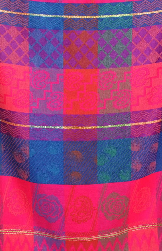 Liss Kiss Reversed Roses On Checkered Pink Pashmina With Tassels - Scarf