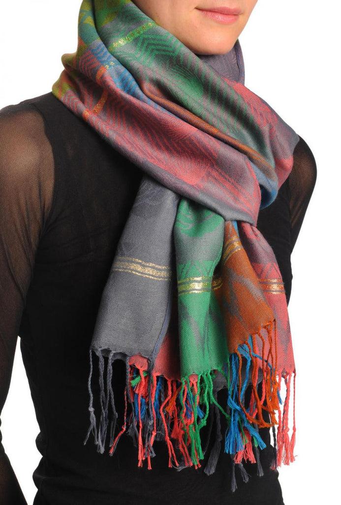 Liss Kiss Reversed Roses On Grey Pashmina With Tassels - Scarf