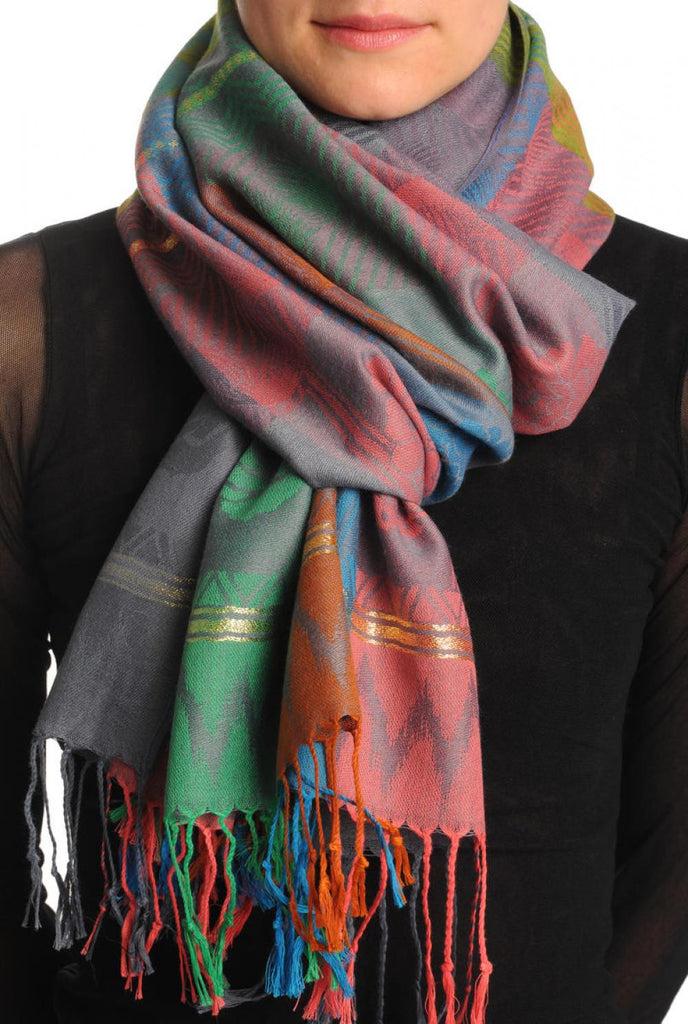 liss kiss Reversed Roses On Grey Pashmina With Tassels - Scarf