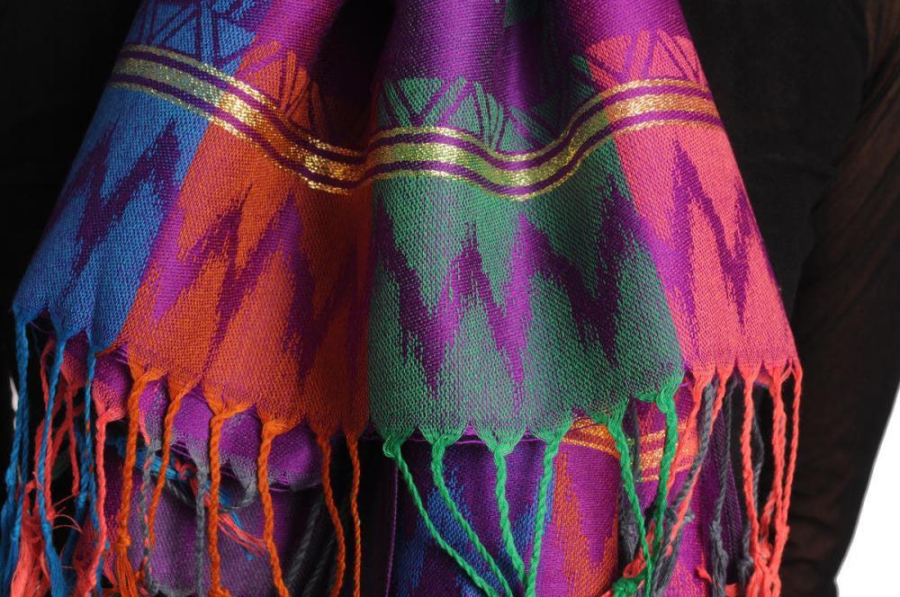 Liss Kiss Reversed Roses On Purple Pashmina With Tassels - Scarf