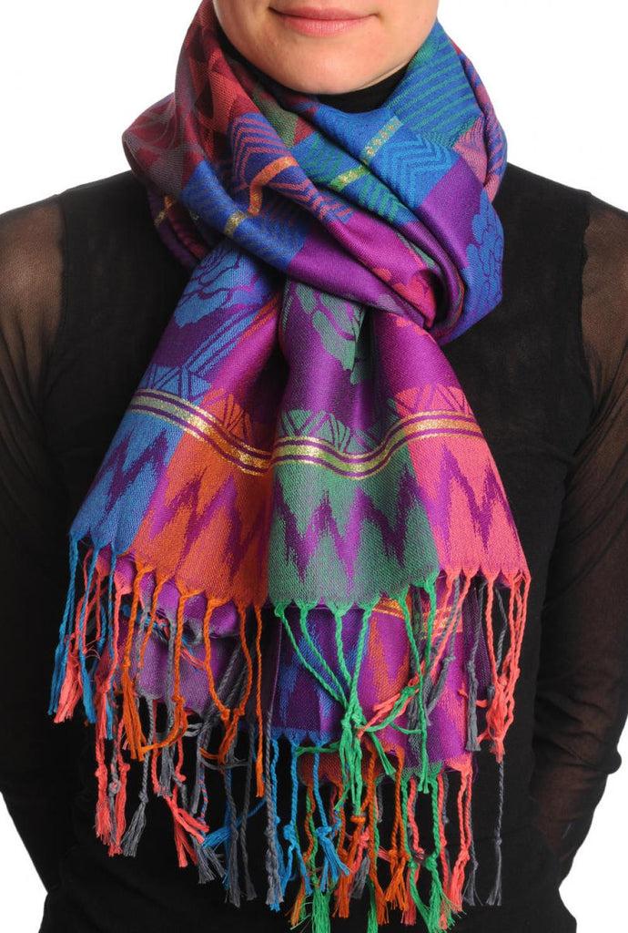 liss kiss Reversed Roses On Purple Pashmina With Tassels - Scarf