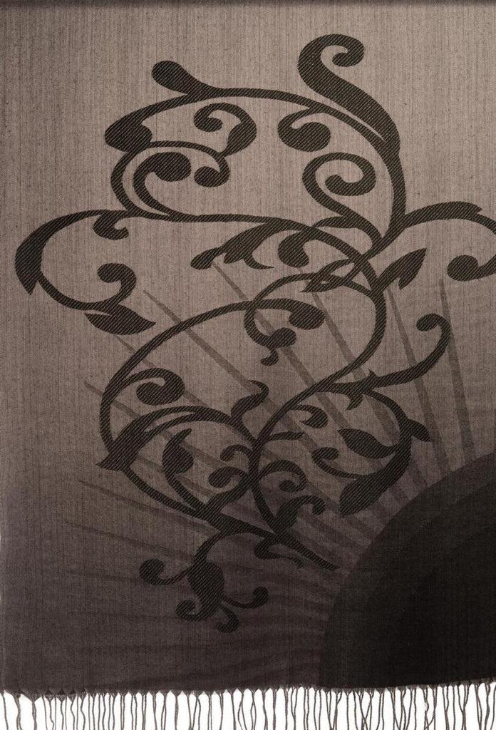 Liss Kiss Rising Sun On Black Grey Pashmina With Tassels - Scarf