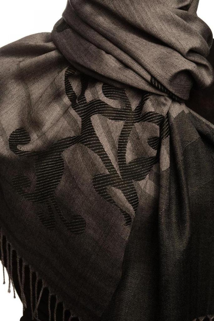 Liss Kiss Rising Sun On Black Grey Pashmina With Tassels - Scarf