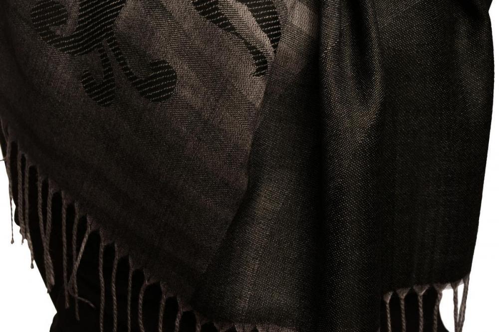 Liss Kiss Rising Sun On Black Grey Pashmina With Tassels - Scarf
