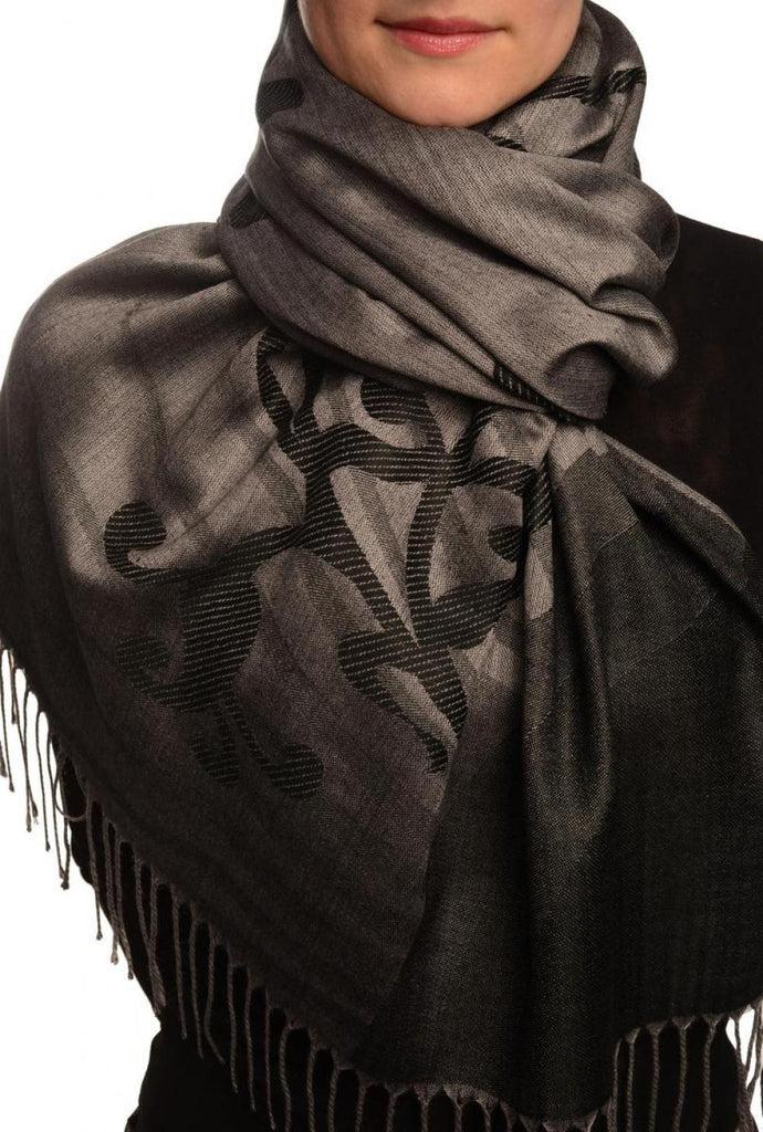 liss kiss Rising Sun On Black Grey Pashmina With Tassels - Scarf