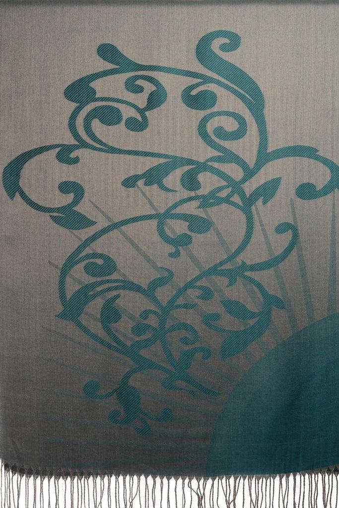 Liss Kiss Rising Sun On Blue Grey Pashmina With Tassels - Scarf