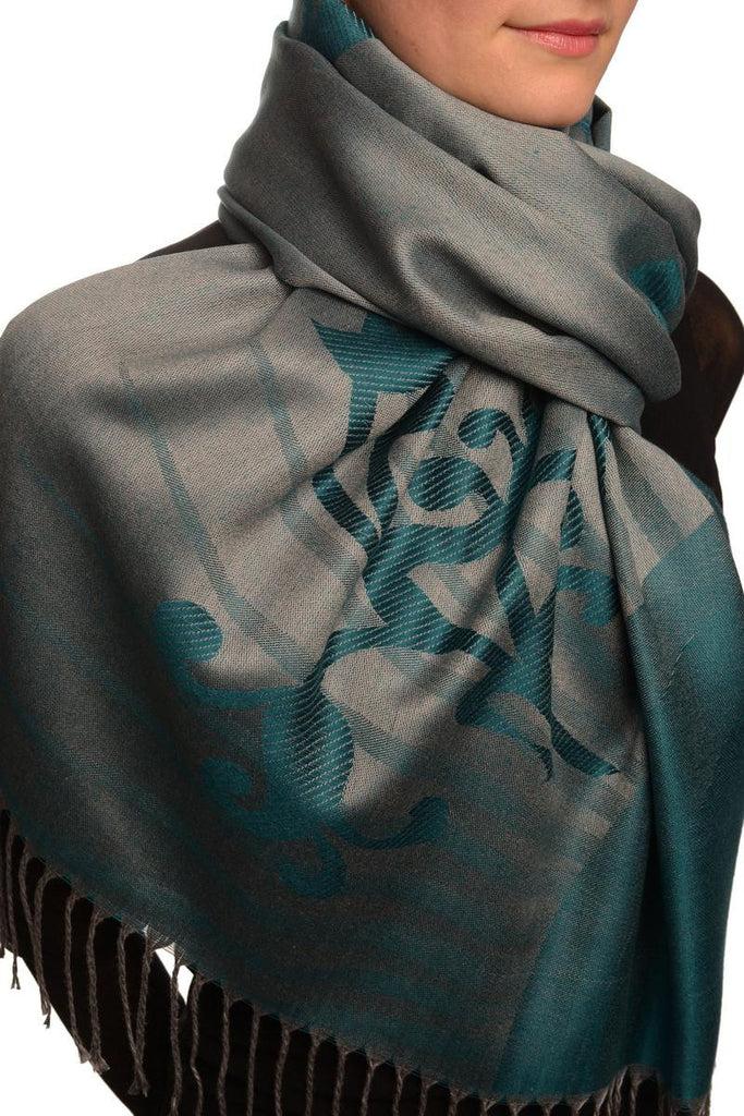 Liss Kiss Rising Sun On Blue Grey Pashmina With Tassels - Scarf