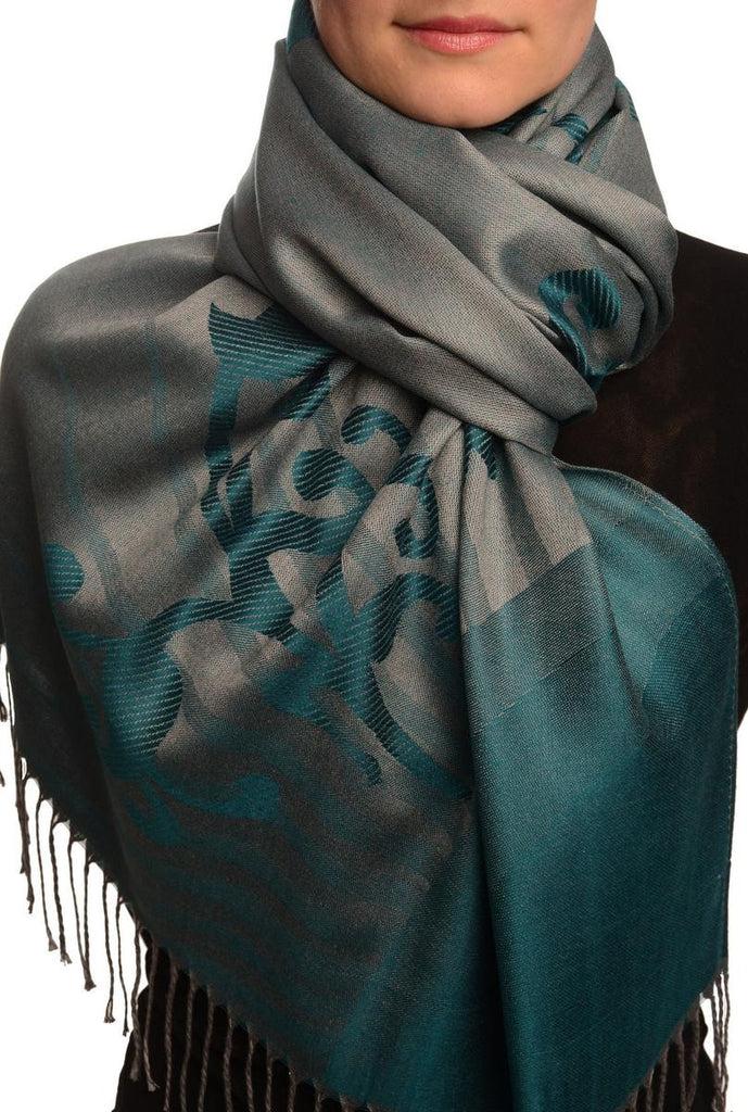 liss kiss Rising Sun On Blue Grey Pashmina With Tassels - Scarf