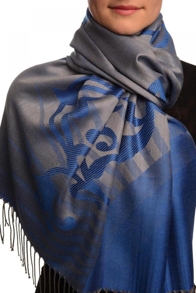 liss kiss Rising Sun On Blue Pashmina With Tassels - Scarf