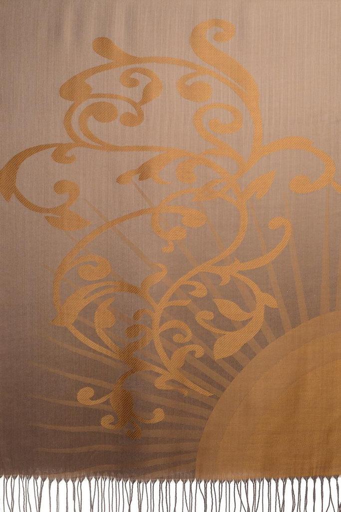 Liss Kiss Rising Sun On Brown Grey Pashmina With Tassels - Scarf