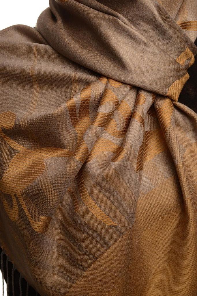 Liss Kiss Rising Sun On Brown Grey Pashmina With Tassels - Scarf