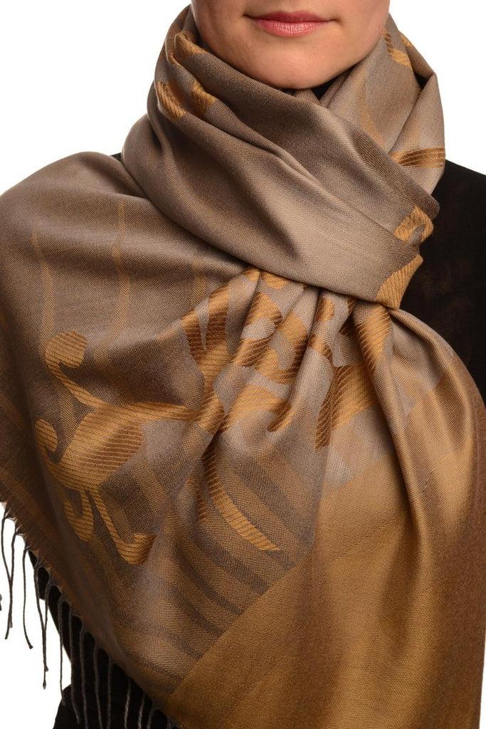 liss kiss Rising Sun On Brown Grey Pashmina With Tassels - Scarf