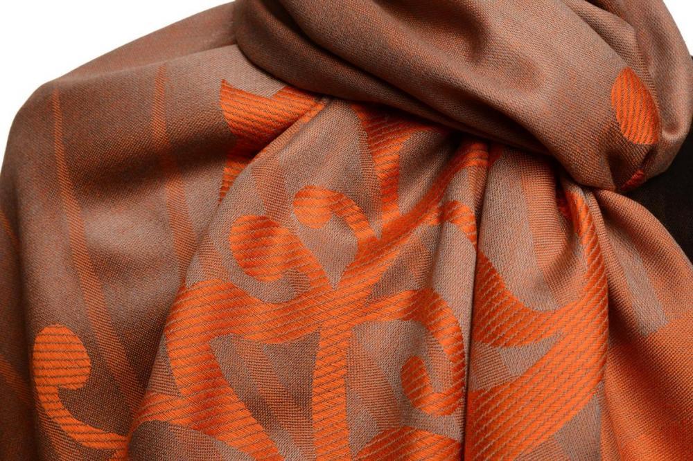 Liss Kiss Rising Sun On Coral Grey Pashmina With Tassels - Scarf