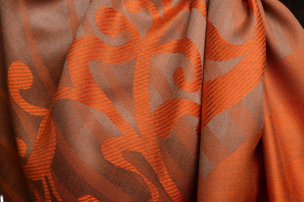 Liss Kiss Rising Sun On Coral Grey Pashmina With Tassels - Scarf