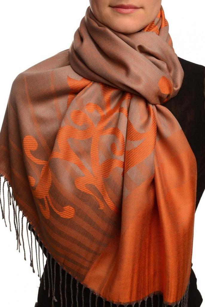 liss kiss Rising Sun On Coral Grey Pashmina With Tassels - Scarf