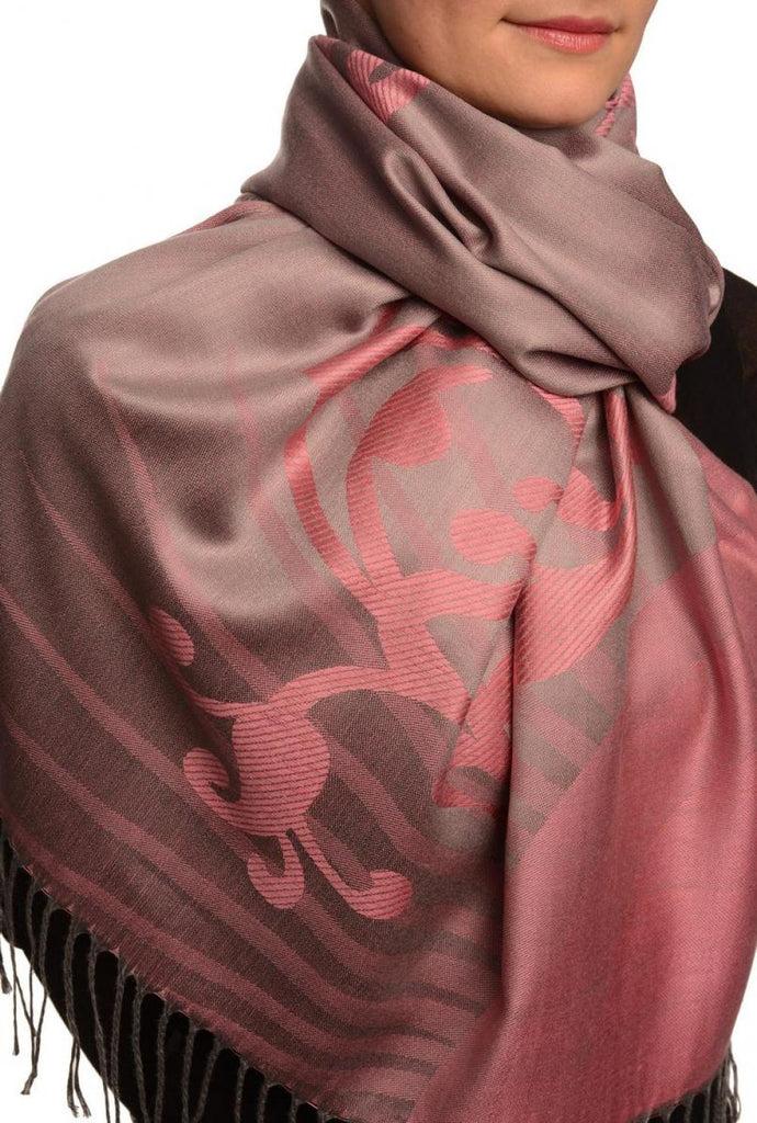 Liss Kiss Rising Sun On Pink Grey Pashmina With Tassels - Scarf