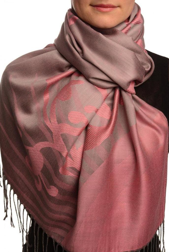 liss kiss Rising Sun On Pink Grey Pashmina With Tassels - Scarf