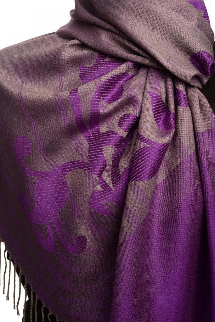Liss Kiss Rising Sun On Purple Pashmina With Tassels - Scarf