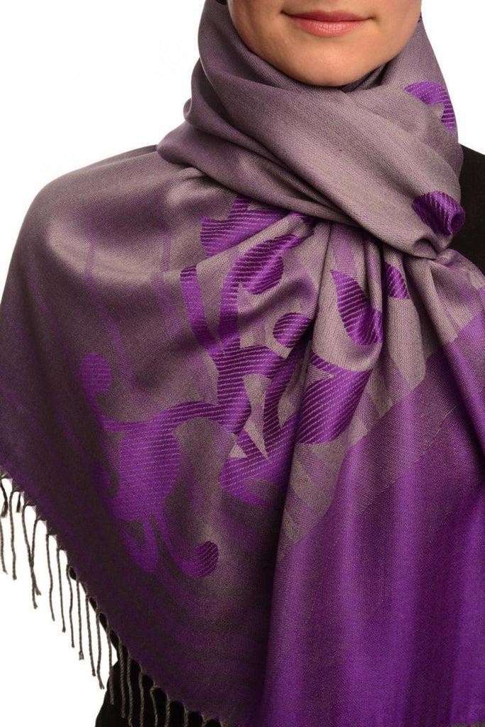 liss kiss Rising Sun On Purple Pashmina With Tassels - Scarf