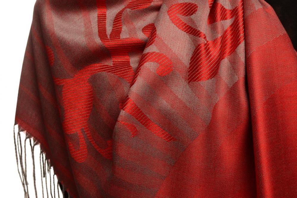 Liss Kiss Rising Sun On Red Grey Pashmina With Tassels - Scarf