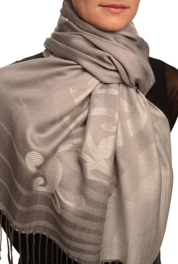 Liss Kiss Rising Sun On Silver Grey Pashmina With Tassels - Scarf