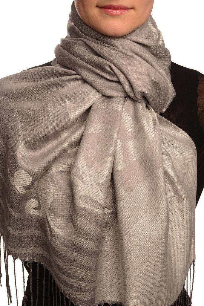liss kiss Rising Sun On Silver Grey Pashmina With Tassels - Scarf