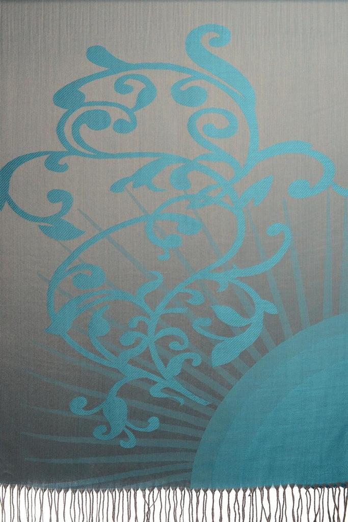 Liss Kiss Rising Sun On Steel Blue Pashmina With Tassels - Scarf