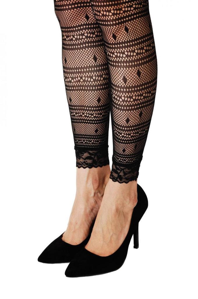Liss Kiss Rombs With Horisontal Lines & Lace Trim Footless - Tights Footless