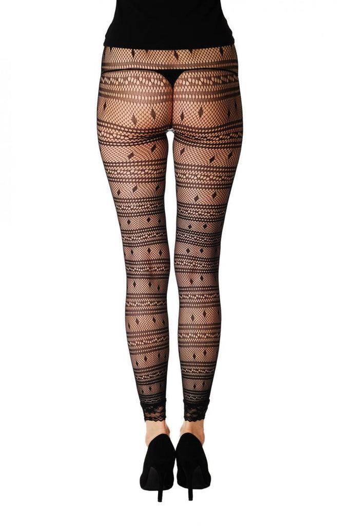 Liss Kiss Rombs With Horisontal Lines & Lace Trim Footless - Tights Footless