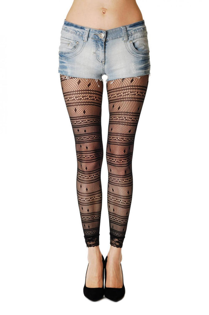 liss kiss Rombs With Horisontal Lines & Lace Trim Footless - Tights Footless