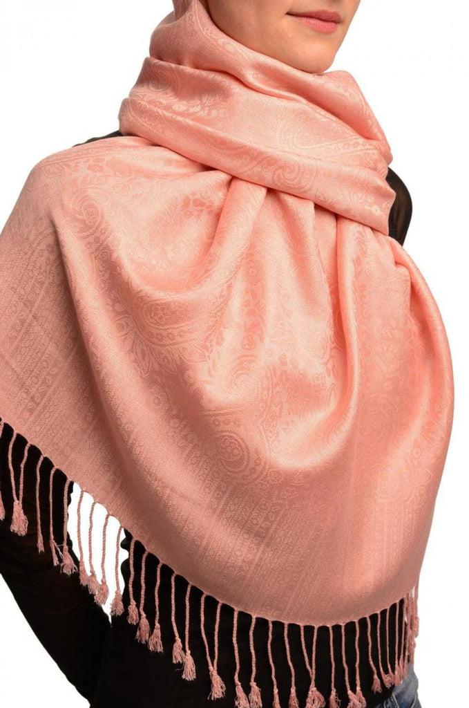 Liss Kiss Rose Pink Paisleys Pashmina Feel With Tassels - Scarf
