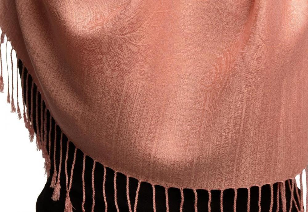 Liss Kiss Rose Pink Paisleys Pashmina Feel With Tassels - Scarf