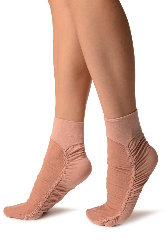 Liss Kiss Rose Pink Sheer & Opaque Sides Ankle High Socks - Socks