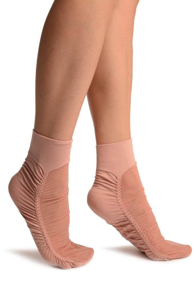 Liss Kiss Rose Pink Sheer & Opaque Sides Ankle High Socks - Socks